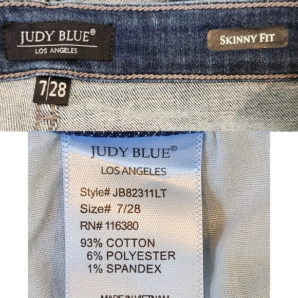 Judy Blue High Rise Skinny Jeans Bleach Splash Distressed Raw Hem Stretch 28 7 - Picture 12 of 13